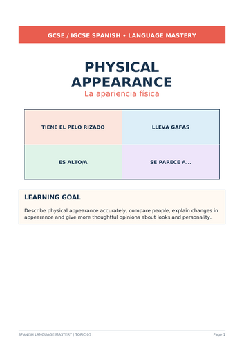 Spanish GCSE/IGCSE 16-page physical appearance pack