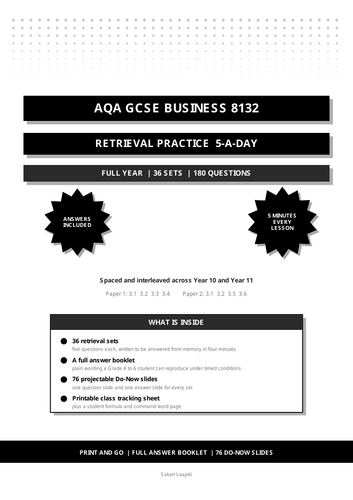 AQA GCSE Business 8132 | Retrieval 5-a-Day