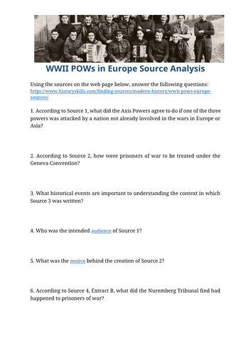 WWII Prisoners of War in Europe Source Analysis Worksheet