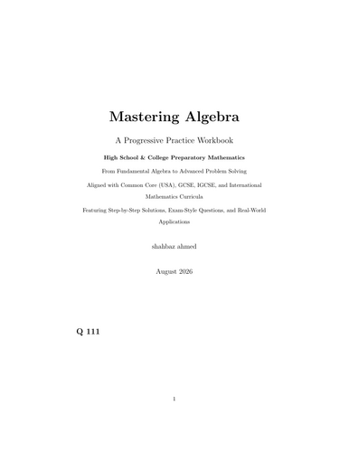 Free Sample: Mastering Algebra A Progressive Practice Workbook High School & College Preparatory Mat