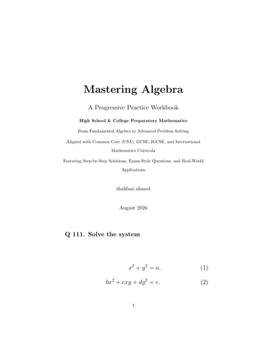 Free Sample: Mastering Algebra A Progressive Practice Workbook High School & College Preparatory Mat