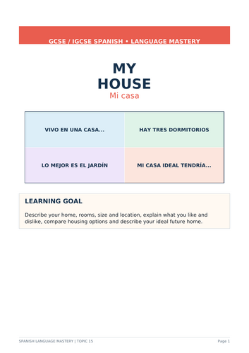 Spanish GCSE/IGCSE 16-page home and housing pack