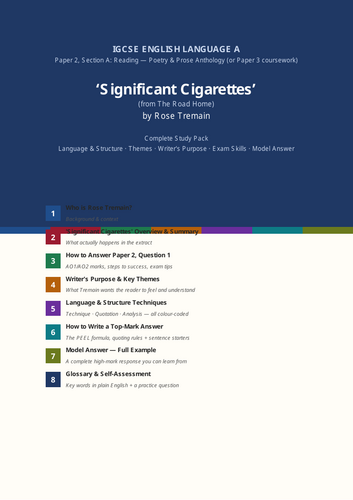Significant Cigarettes – Rose Tremain | IGCSE English Literature Revision Pack | Paper 2