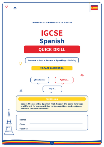 Spanish IGCSE Drill Book is a colourful 20-page revision resource