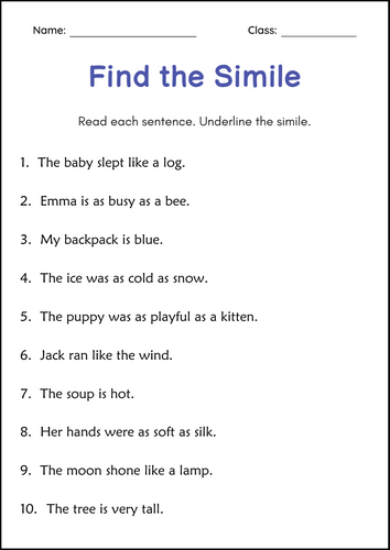 All Similes Worksheets Similes Practice Language Arts Similes for Grade 2, 3, 4