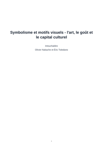 Intouchables – Art, Taste and Cultural Capital