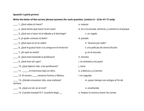 Spanish 4 quick pretest