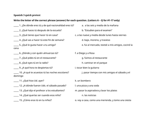 Spanish 3 quick pretest