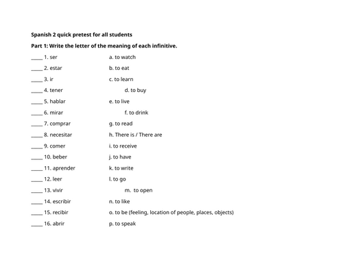 Spanish 2 quick pretest for all students