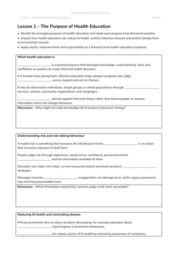 BTEC AAQ Health and Social Care - Unit 5 - Free Sample!