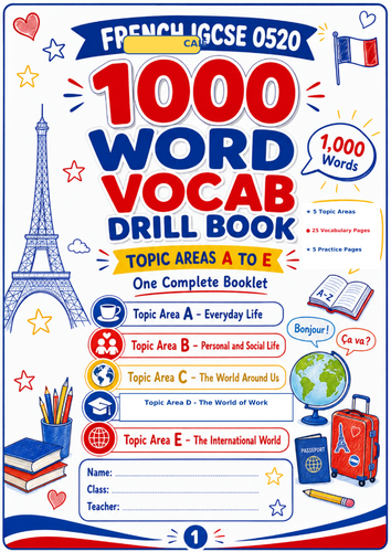 French IGCSE 0520 1000 Word Vocab Drill Boo