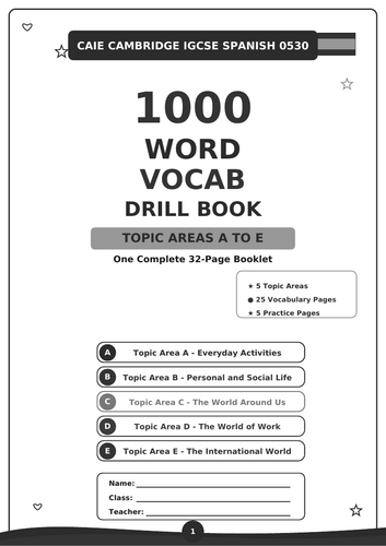 Cambridge IGCSE Spanish 0530 – 1000 Word Vocab Drill Book