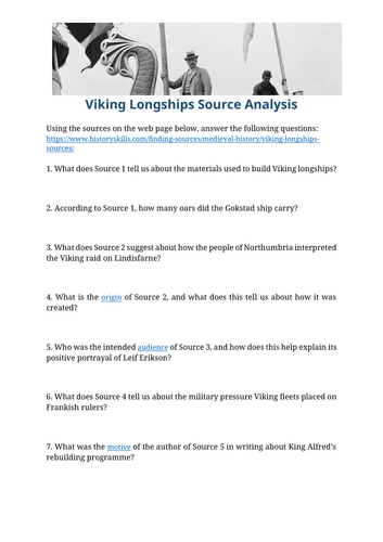 Viking Longships Source Analysis Worksheet