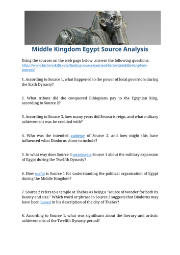 Middle Kingdom Egypt Source Analysis Worksheet