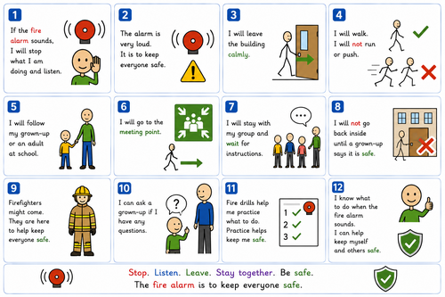 draft Fire Alarm & Drill Social Story & Visual Guide | SEN Autism Support