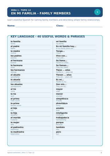 LA FAMILIA WORKSHEET