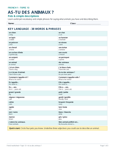 PETS AND ANIMALS IN FRENCH