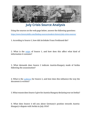 July Crisis Source Analysis Worksheet