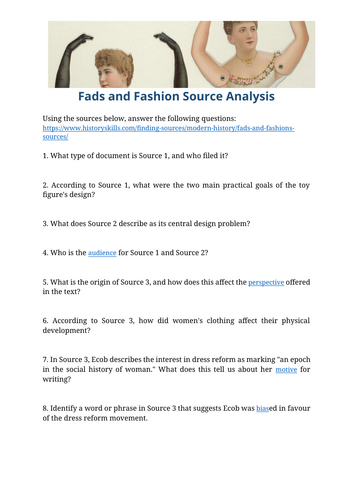 Pop Culture Fads and Fashion Source Analysis Worksheet