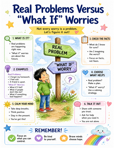 Real Problems Versus “What If” Worries I Educational Poster I Classroom Decor