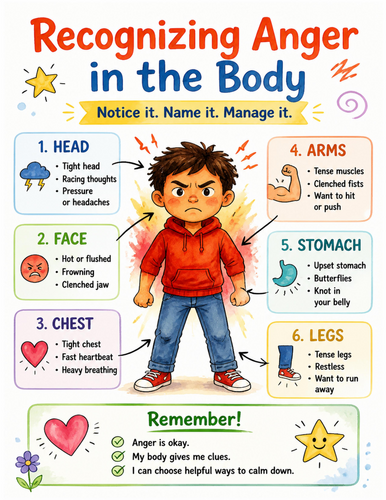 Recognizing Anger in the Body I Educational Poster I Classroom Decor