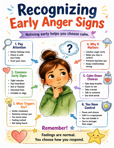 Recognizing Early Anger Signs I Educational Poster I Classroom Decor