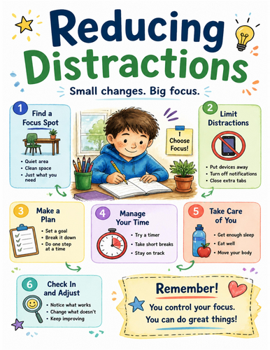 Reducing Distractions I Educational Poster I Classroom Decor
