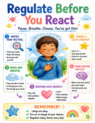 Regulate Before You React I Educational Poster I Classroom Decor