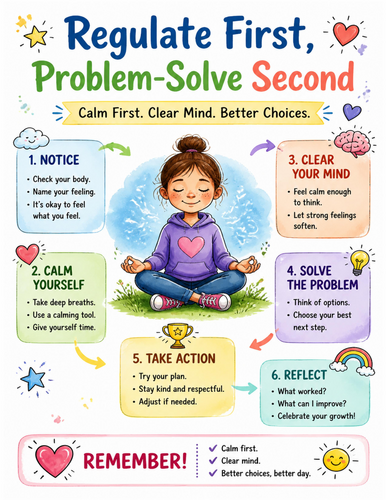 Regulate First, Problem-Solve Second I Educational Poster I Classroom Decor