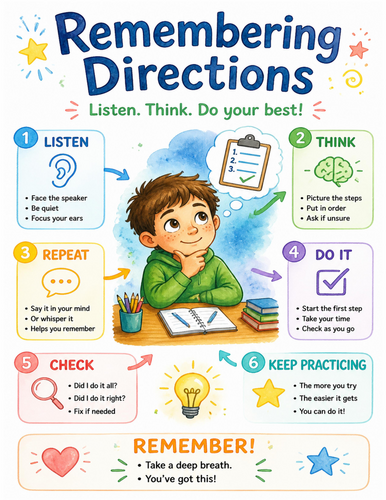 Remembering Directions I Educational Poster I Classroom Decor