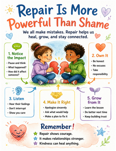Repair Is More Powerful Than Shame I Educational Poster I Classroom Decor