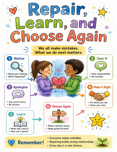 Repair, Learn, and Choose Again I Educational Poster I Classroom Decor