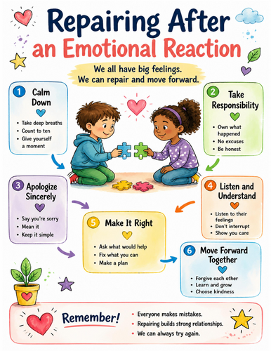 Repairing After an Emotional Reaction I Educational Poster I Classroom Decor