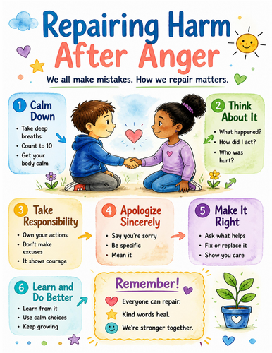 Repairing Harm After Anger I Educational Poster I Classroom Decor