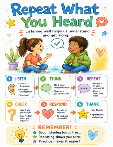 Repeat What You Heard I Educational Poster I Classroom Decor