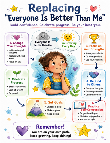 Replacing “Everyone Is Better Than Me” I Educational Poster I Classroom Decor