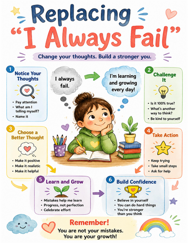 Replacing “I Always Fail” I Educational Poster I Classroom Decor