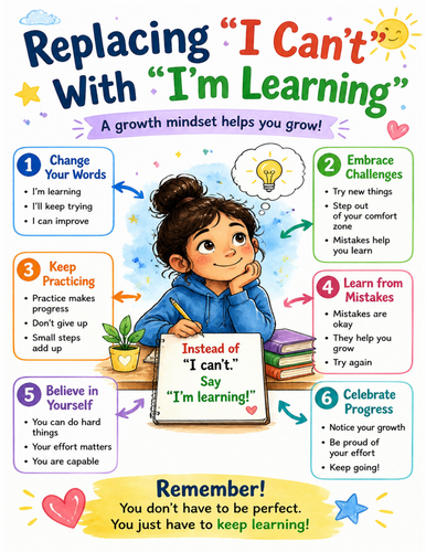 Replacing “I Can’t” With “I’m Learning” I Educational Poster I Classroom Decor