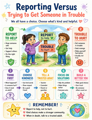 Reporting Versus Trying to Get Someone in Trouble I Educational Poster I Classroom Decor
