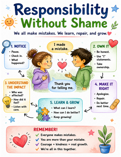 Responsibility Without Shame I Educational Poster I Classroom Decor
