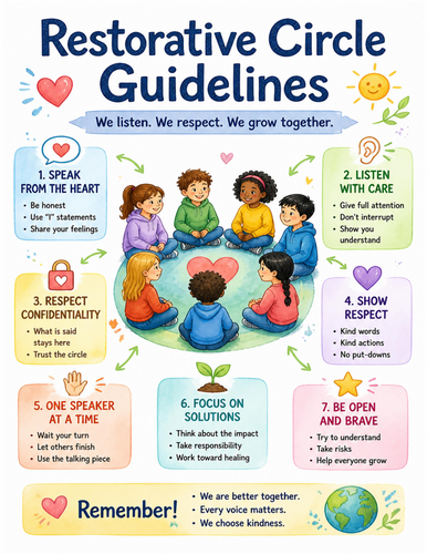 Restorative Circle Guidelines I Educational Poster I Classroom Decor