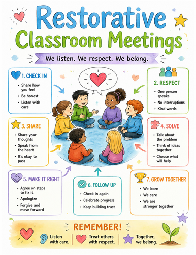 Restorative Classroom Meetings I Educational Poster I Classroom Decor