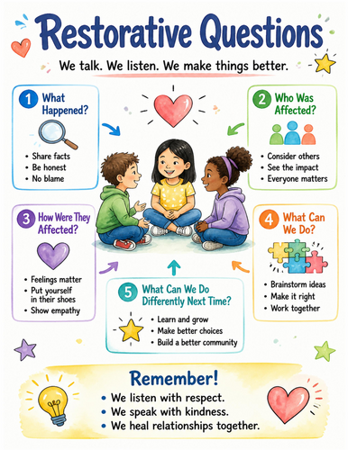 Restorative Questions I Educational Poster I Classroom Decor