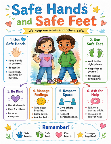 Safe Hands and Safe Feet I Educational Poster I Classroom Decor