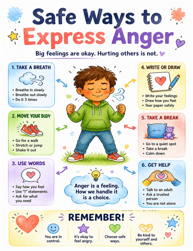 Safe Ways to Express Anger I Educational Poster I Classroom Decor