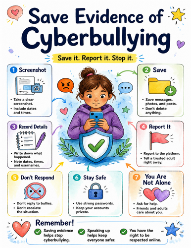 Save Evidence of Cyberbullying I Educational Poster I Classroom Decor