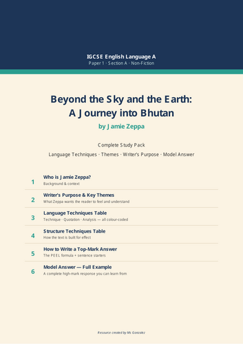 Beyond the Sky and the Earth - GCSE English Literature Revision Booklet