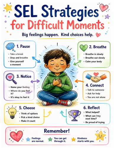 SEL Strategies for Difficult Moments I Educational Poster I Classroom Decor