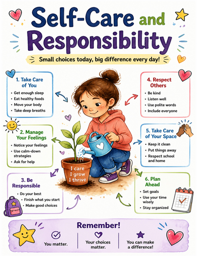 Self-Care and Responsibility I Educational Poster I Classroom Decor