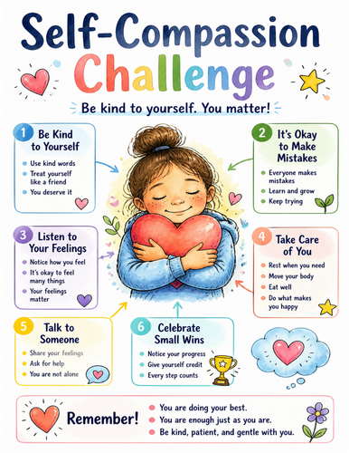Self-Compassion Challenge I Educational Poster I Classroom Decor